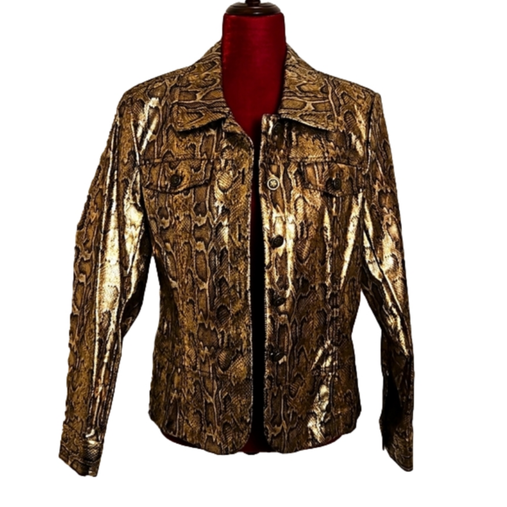 Birch Hill Python Print Metallic Faux Leather Jacket Size: Medium NWT
